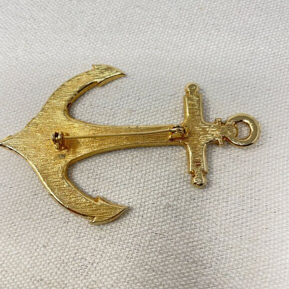 Vintage Anchor Brooch Pin Red‎ Gold-Tone Large Nautical Novelty Enamel - Picture 4 of 8